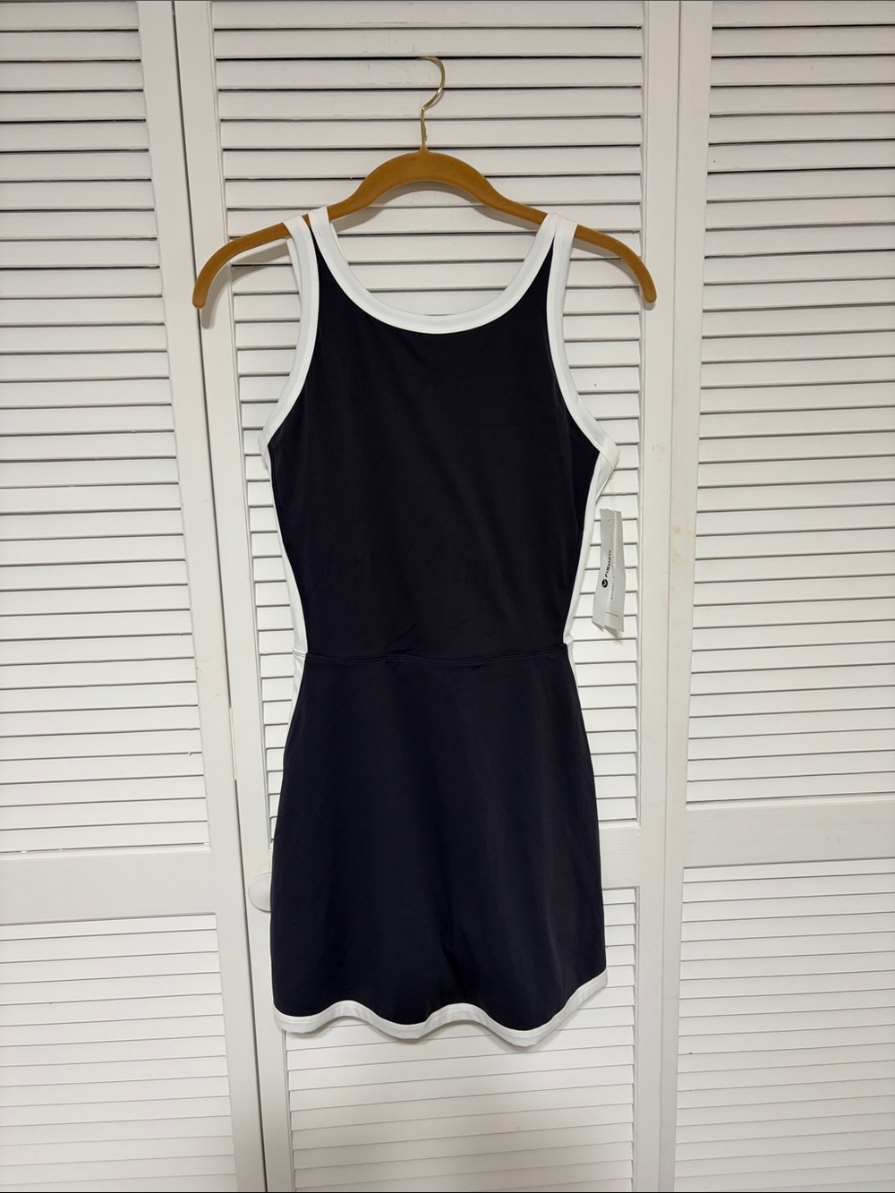 Classic Contrast Athletic Trim Mini Dress - Blue/White with shorts.